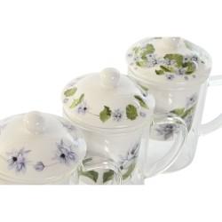 Taza con Filtro para Infusiones DKD Home Decor Azul Blanco Verde Cristal Porcelana 300 ml (3 Unidades)