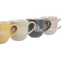 Juego de 4 Tazas Mug Home ESPRIT Amarillo Beige Gris Rosa Porcelana 410 ml