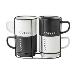 Juego de 4 Tazas Mug Home ESPRIT Blanco Negro Metal Porcelana 380 ml