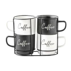 Juego de 4 Tazas Mug Home ESPRIT Blanco Negro Metal Porcelana 380 ml