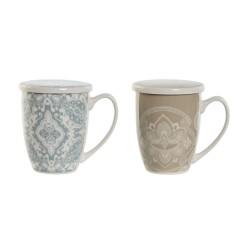 Taza con Filtro para Infusiones Home ESPRIT Azul Beige Acero Inoxidable Porcelana 380 ml (2 Unidades)