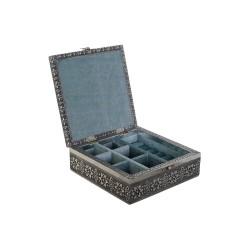 Caja-Joyero DKD Home Decor Plateado Azul cielo Madera Aluminio 18 x 18 x 6 cm