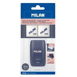 Set de Goma de Borrar y Sacapuntas Milan Afilaborra Compact Serie 1918 Doble Azul