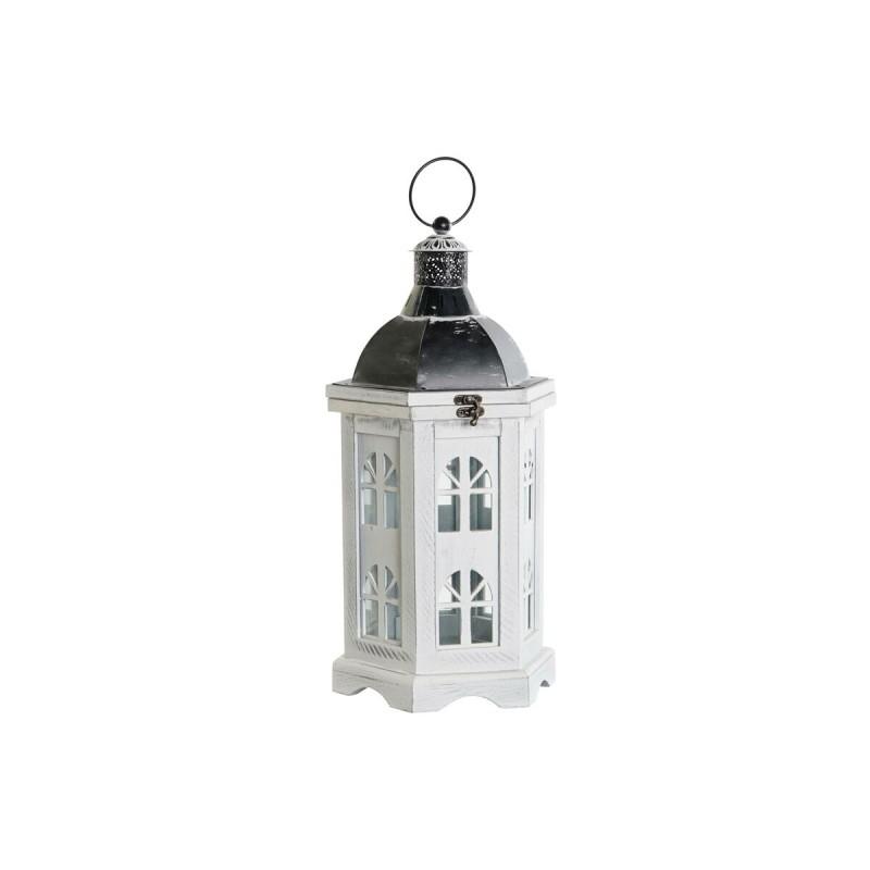 Farol DKD Home Decor Acabado envejecido Blanco Gris oscuro Madera Cristal 19 x 17 x 39 cm