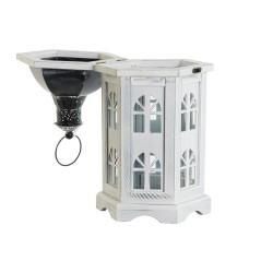 Farol DKD Home Decor Acabado envejecido Blanco Gris oscuro Madera Cristal 19 x 17 x 39 cm