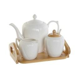 Tetera DKD Home Decor Blanco Natural Bambú Porcelana