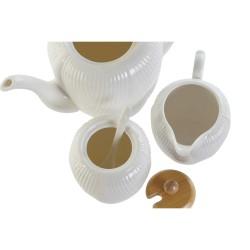 Tetera DKD Home Decor Blanco Natural Bambú Porcelana