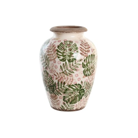 Jarrón DKD Home Decor Marrón Blanco Verde Gres Tropical 18 x 18 x 25 cm Hoja de planta