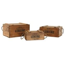 Cajas de almacenamiento Home ESPRIT Genuine Natural Madera de abeto 38 x 24 x 20 cm 3 Piezas