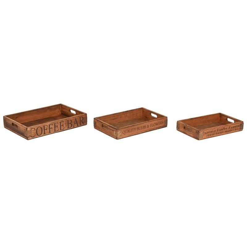 Juego de Bandejas Home ESPRIT Natural Madera de abeto 56 x 38 x 10 cm (3 Piezas)