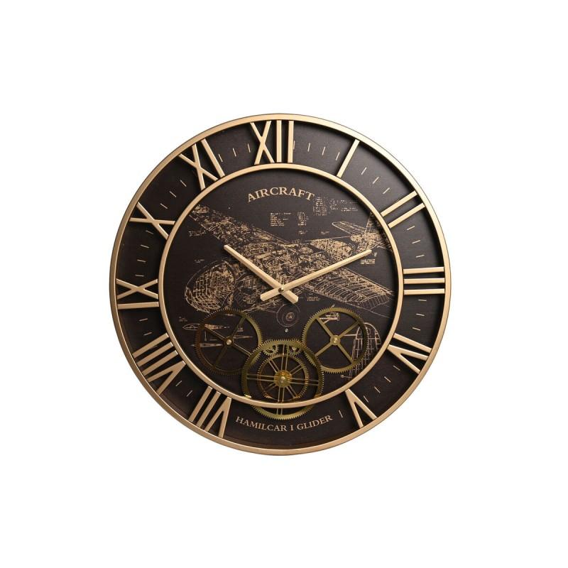 Reloj de Pared DKD Home Decor Avión Cristal Dorado Hierro Marrón oscuro (52 x 5 x 52 cm)