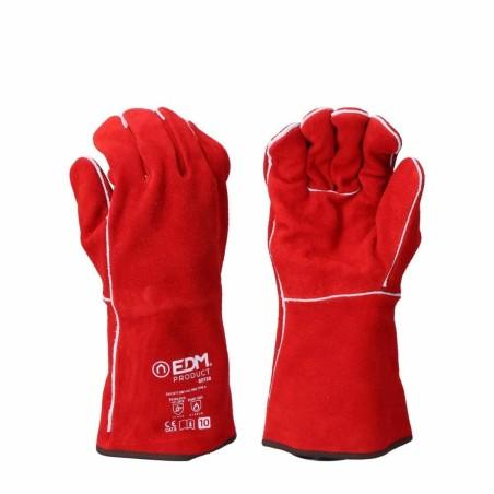 Guantes de Trabajo EDM Soldadores Rojo Kevlar Algodón Piel de serraje