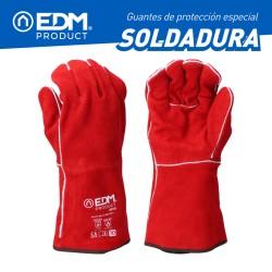 Guantes de Trabajo EDM Soldadores Rojo Kevlar Algodón Piel de serraje