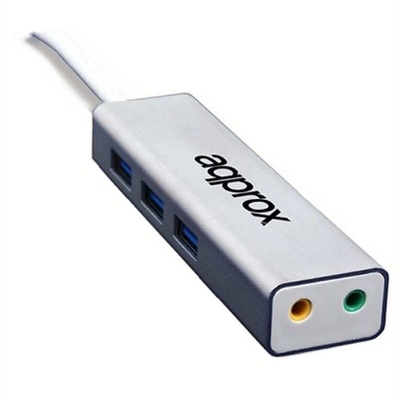 Tarjeta de Sonido Externa approx! APPUSB51HUB USB 3.0 3.5 mm Gris