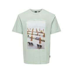 Camiseta de Manga Corta Hombre Only & Sons Onskolton Reg Beach Surf Verde