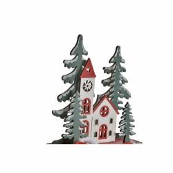 Adorno Navideño DKD Home Decor Rojo Madera Casa 11 x 6 x 38 cm (1 unidad)