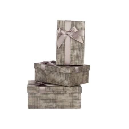 Juego de Cajas Decorativas Antracita Cartón Rayas Lazo 3 Piezas