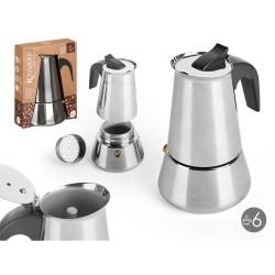 Cafetera Italiana Negro Plateado Acero 6 Tazas