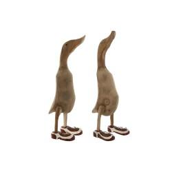 Figura Decorativa Home ESPRIT Blanco Rojo Natural Pato 14 x 28 x 43 cm (2 Unidades)