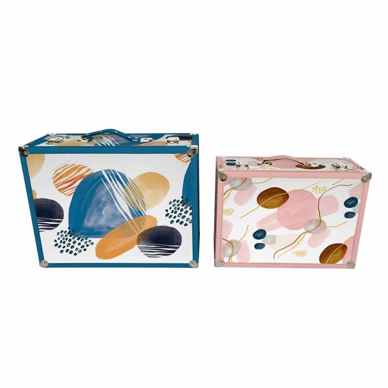 Juego de Cajas Decorativas DKD Home Decor Abstracto Madera Poliéster (43 x 19 x 34 cm) (2 pcs)