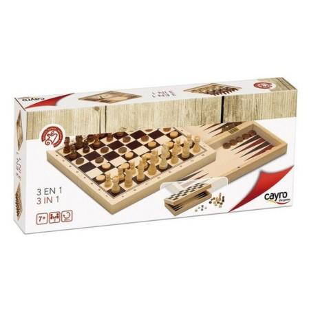 Set 3 Juegos de Mesa Cayro 648 Madera 29 x 29 cm 3 en 1 Ajedrez Backgamon Damas