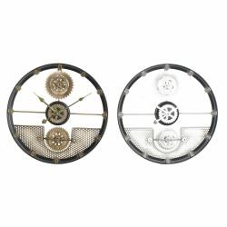 Reloj de Pared DKD Home Decor 40 x 5,5 x 40 cm Plateado Negro Dorado Hierro Engranajes (2 Unidades)