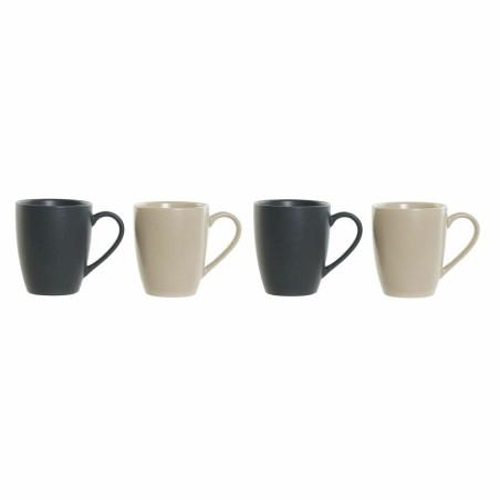 Juego de Tazas DKD Home Decor Beige Gris oscuro Madera de caucho Gres 300 ml 19 x 13 x 31 cm (4 Piezas)