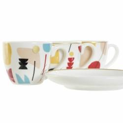 Juego de Tazas de Café DKD Home Decor Abstracto 80 ml Blanco Multicolor