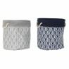 Cesta DKD Home Decor Blanco Gris Azul marino Hoja de planta Boho 39 x 39 x 43 cm Poliéster (2 Unidades) (1 unidad)