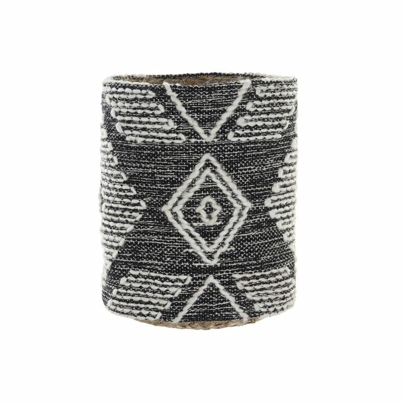 Cesto DKD Home Decor 27 x 27 x 32 cm Natural Negro Blanco Ikat Jute Flecos Boho