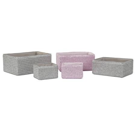 Juego de Cestas DKD Home Decor 41 x 29 x 18 cm Plateado Gris Rosa Polipropileno