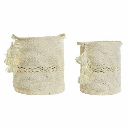 Juego de Cestas DKD Home Decor Beige Fibra natural (34 x 34 x 37 cm)