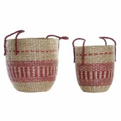 Juego de Cestas DKD Home Decor Natural Rojo Hierba marina (2 pcs) (34 x 34 x 40 cm)