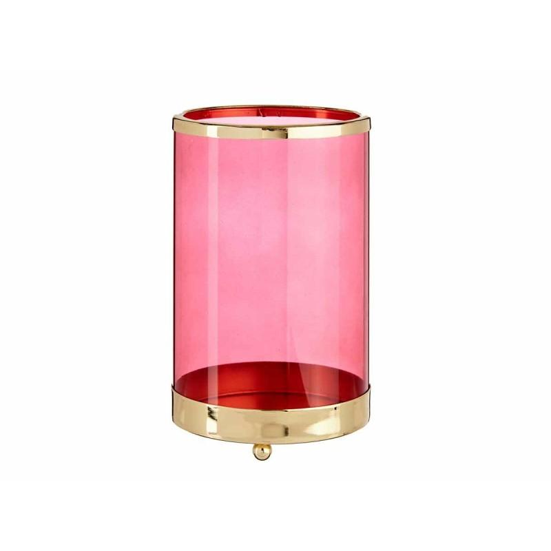 Portavelas Rosa Dorado Cilindro Metal Vidrio (12,2 x 19,5 x 12,2 cm)