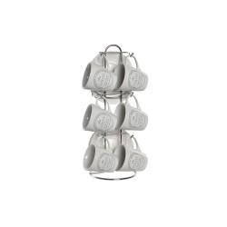 Juego de Tazas con Platos DKD Home Decor Blanco Metal Gres 90 ml 8 x 6 x 6 cm 11 x 11 x 2 cm