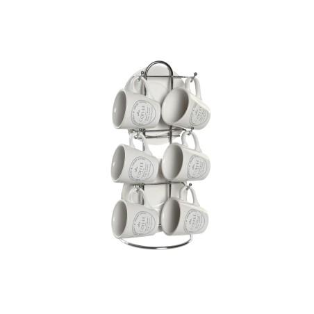 Juego de Tazas con Platos DKD Home Decor Blanco Metal Gres 180 ml 12 x 12 x 2 cm