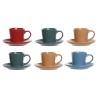 Juego de Tazas con Platos DKD Home Decor Amarillo Azul Rojo Verde Gres 180 ml 14 x 14 x 2 cm