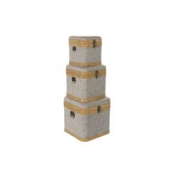 Juego de Cajas Decorativas DKD Home Decor Beige Natural Madera Metal 30 x 40 cm 40,5 x 40,5 x 41,5 cm (3 pcs)