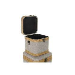 Juego de Cajas Decorativas DKD Home Decor Beige Natural Madera Metal 30 x 40 cm 40,5 x 40,5 x 41,5 cm (3 pcs)