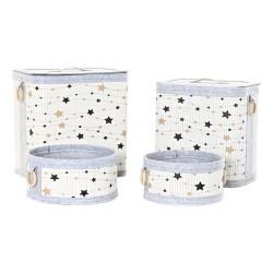 Juego de Cestos DKD Home Decor Blanco Negro Gris Dorado Bambú Estrellas 41 x 31 x 42 cm (4 Piezas) (2 Unidades)