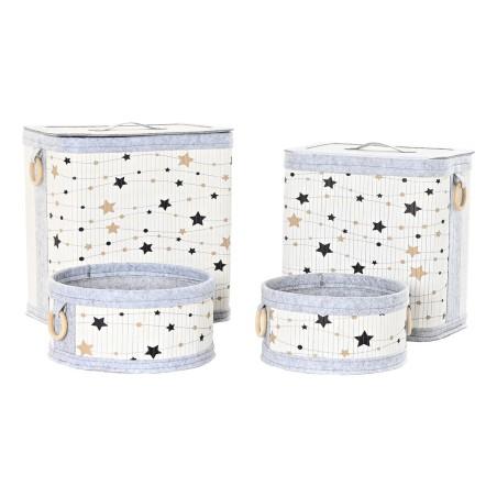 Juego de Cestos DKD Home Decor Blanco Negro Gris Dorado Bambú Estrellas 41 x 31 x 42 cm (4 Piezas) (2 Unidades)