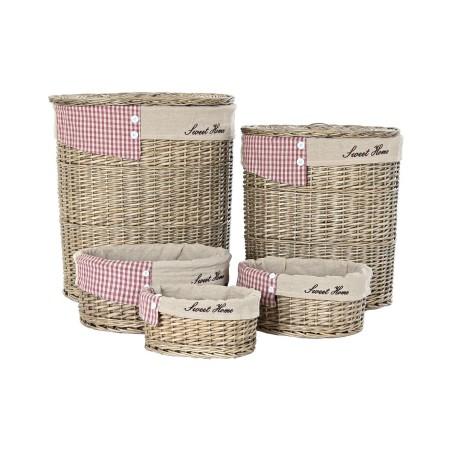 Juego de Cestos DKD Home Decor Rojo Beige Natural Mimbre Cottage 51 x 37 x 56 cm (5 Piezas) (5 Unidades)