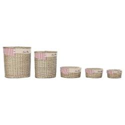 Juego de Cestos DKD Home Decor Rojo Beige Natural Mimbre Cottage 51 x 37 x 56 cm (5 Piezas) (5 Unidades)