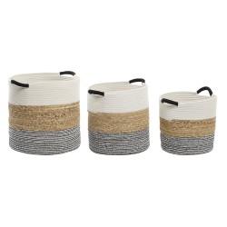 Juego de Cestas DKD Home Decor Beige Negro Fibra natural 40 x 40 x 40 cm