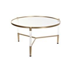 Mesa de Centro DKD Home Decor Glamour Transparente Dorado Acrílico Metal 87 x 87 x 50 cm