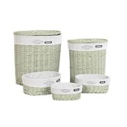 Juego de Cestos DKD Home Decor Verde Mimbre 51 x 37 x 56 cm (5 Piezas)