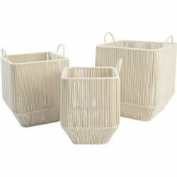 Juego de Cestas DKD Home Decor Beige Metal Algodón (3 Piezas) (37 x 37 x 45 cm)