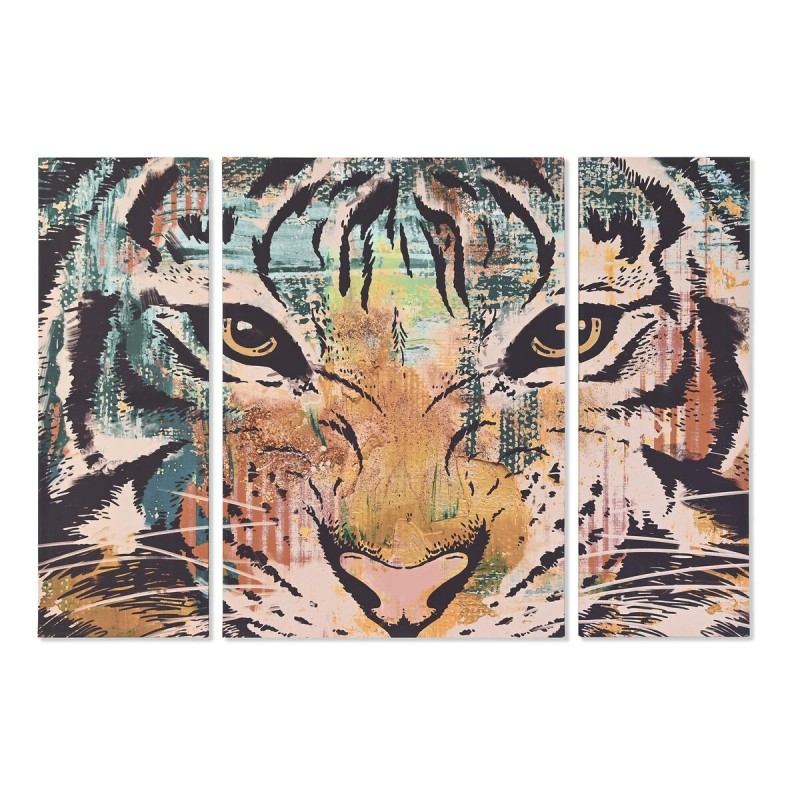 Juego de 3 cuadros DKD Home Decor Colonial Tigre 140 x 3,8 x 100 cm