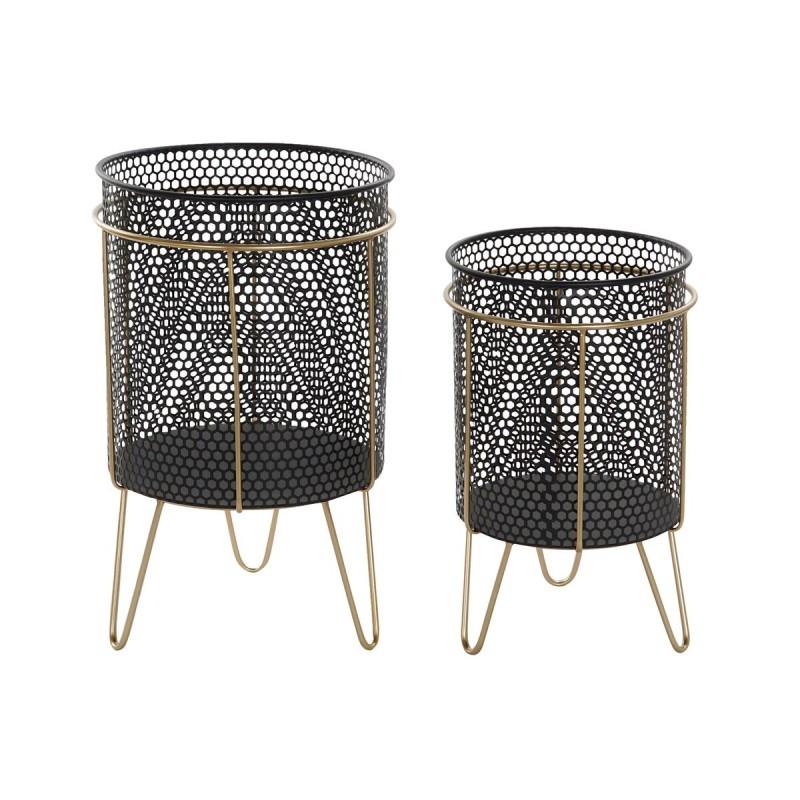 Set de Maceteros DKD Home Decor Negro Dorado Metal Loft 36 x 36 x 58 cm