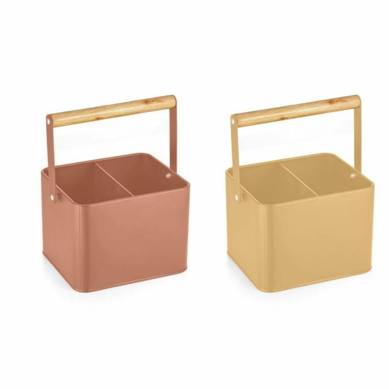 Organizador para Cubiertos DKD Home Decor 18 x 15,5 x 24 cm Metal Terracota Amarillo Vintage Pino (2 Unidades)